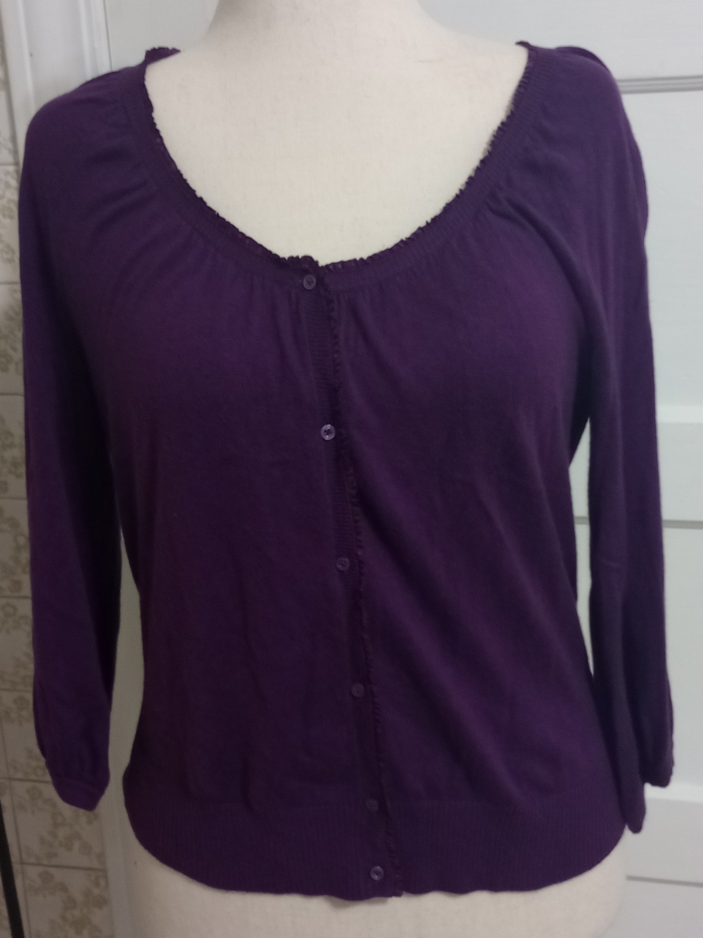 Merona Women's Purple Scoop Neck Button-Front Cardigan Sweater (Size Large)